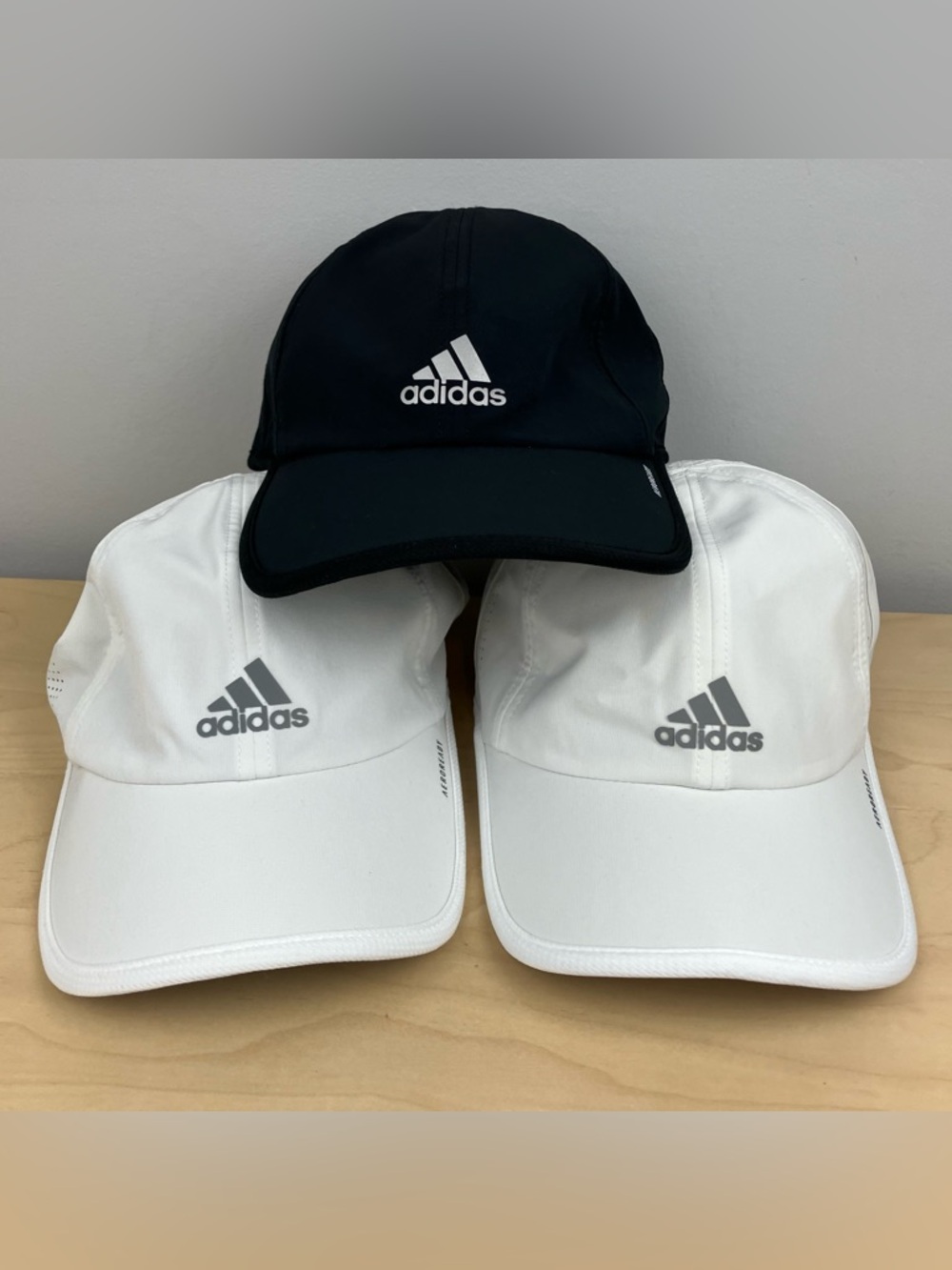 Adidas Aeroready Strapback Hat Lot Of 3 Athletic Running Cap White & Black